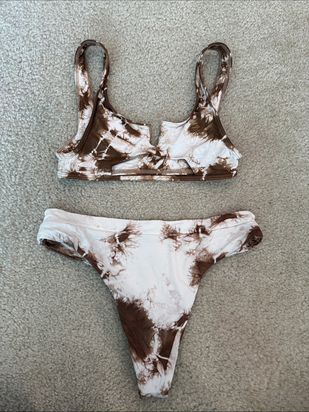 FRANKIES BIKINIS Brown & White Tie-Dye Bikini Set